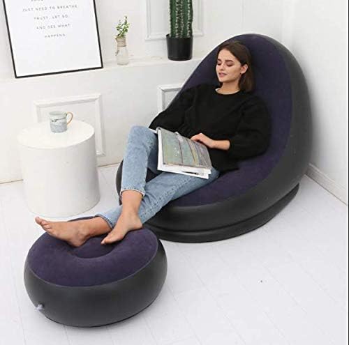 FREMIUM Inflatable seat, with foot rest and a manual pump Lounge Sofa Bed Set, Folding Portable Inflatable Lazy Flocking Chair with Footstool and Air Pump