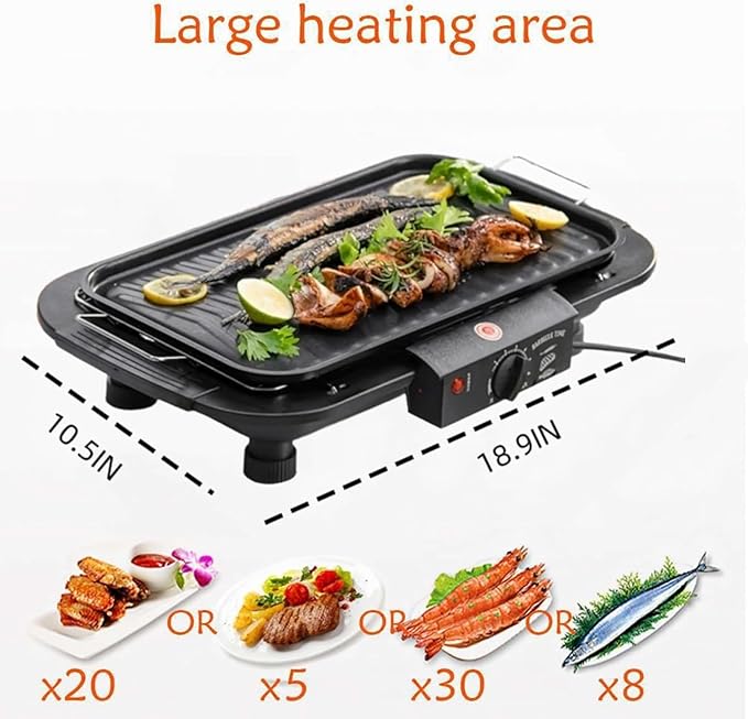 PREMIUM Electric barbecue gril non-stick barbecue machine 5-level adjustable 2000W household electric barbecue grill camping-cooking and barbecue grill-indoor barbecue gril