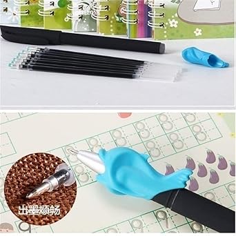 Sank Magic Practice Copybook, (4 BOOK + 10 REFILL+ 1 Pen +1 Grip) Number Tracing Book for Preschoolers with Pen, Magic Calligraphy Copybook Set Practical Reusable Writing Tool Simple Hand Lettering