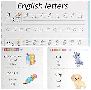 Sank Magic Practice Copybook, (4 BOOK + 10 REFILL+ 1 Pen +1 Grip) Number Tracing Book for Preschoolers with Pen, Magic Calligraphy Copybook Set Practical Reusable Writing Tool Simple Hand Lettering