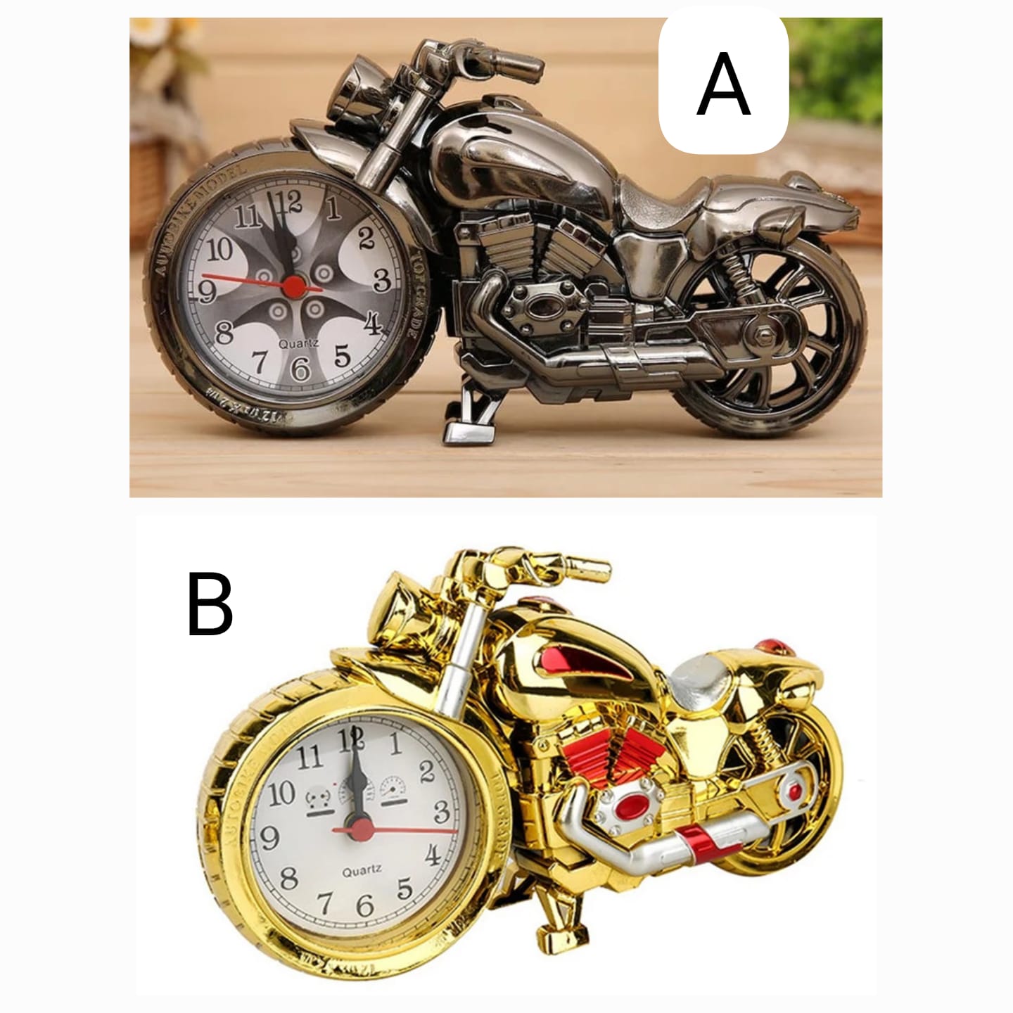 LUXURY Retro Motorcycle Alarm Clock Vintage Metal Desk Clock, Retro Motorcycle Art Decor Clock, Unique Table Timepiece for Desktop Decoration