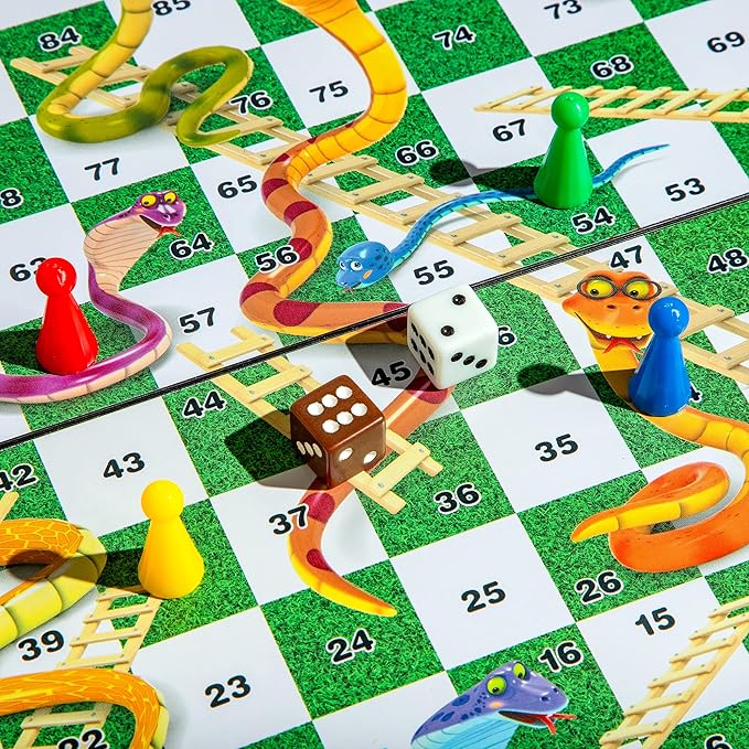 FOLDABLE Snakes & Ladders Board Game for Kids & Adults – Classic Family Game for 2–6 Players