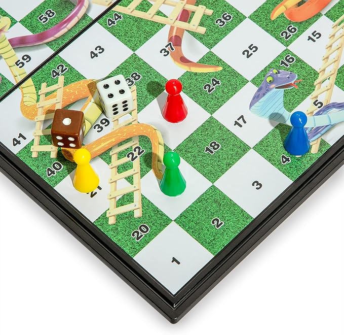 FOLDABLE Snakes & Ladders Board Game for Kids & Adults – Classic Family Game for 2–6 Players