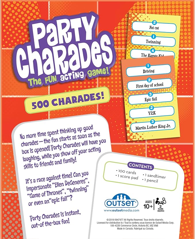 PREMIUM Party Charades Game Family-Friendly Fun with 500 Charades Cards and Timer - Group Game Night Essential, Ages 10 and up