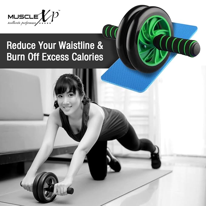 PREMIUM Abs Roller Wheel With FREE Mat Anti Skid Double Wheel AB's Exerciser for Abdominal and Stomach Exercise Training and Steel Handle | Workout at Home For 6 Pack Abs for Men, Women