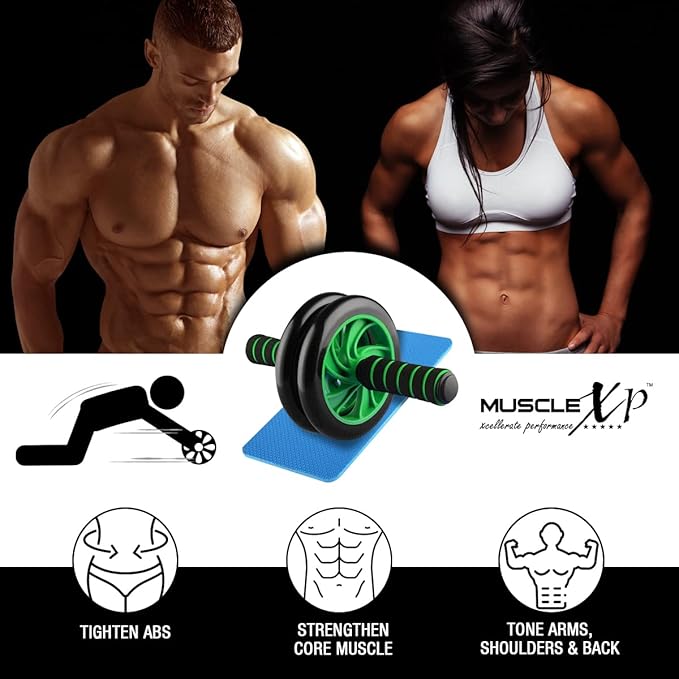 PREMIUM Abs Roller Wheel With FREE Mat Anti Skid Double Wheel AB's Exerciser for Abdominal and Stomach Exercise Training and Steel Handle | Workout at Home For 6 Pack Abs for Men, Women