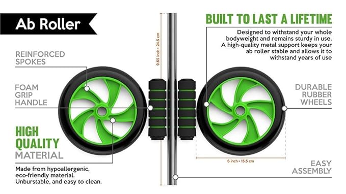 PREMIUM Abs Roller Wheel With FREE Mat Anti Skid Double Wheel AB's Exerciser for Abdominal and Stomach Exercise Training and Steel Handle | Workout at Home For 6 Pack Abs for Men, Women