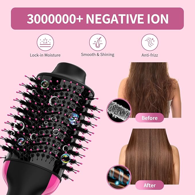 PREMIUM Electric Hair Straightener Brush Hair Dryer 3in1 Brush One-Step Blow Dryer Brush for Styling and Frizz Control,Negative Ionic Hot Air Brush Volumizer
