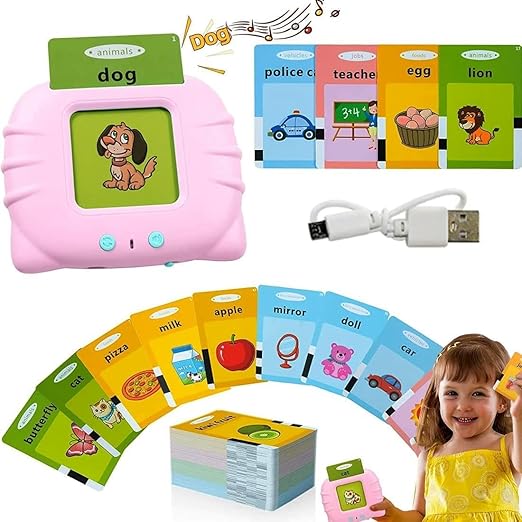 PREMIUM Early Education Card Reader Talking Flash Card Learning Device Toy for Early Learning Words Sounds Music Playing Game - USB Rechargeable for Kids (1-6 Years) Toddlers Pre-School Education