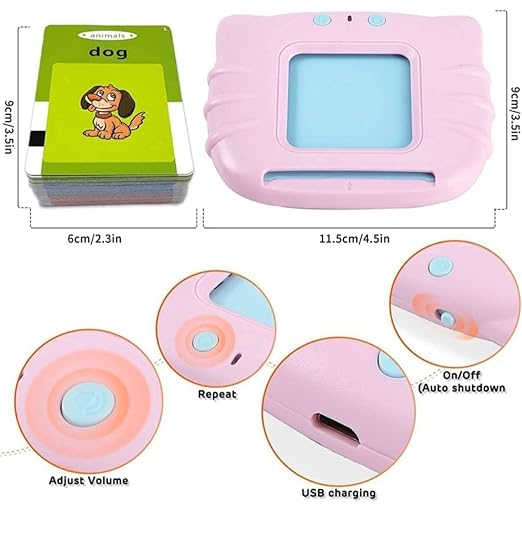 PREMIUM Early Education Card Reader Talking Flash Card Learning Device Toy for Early Learning Words Sounds Music Playing Game - USB Rechargeable for Kids (1-6 Years) Toddlers Pre-School Education