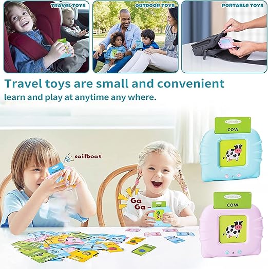 PREMIUM Early Education Card Reader Talking Flash Card Learning Device Toy for Early Learning Words Sounds Music Playing Game - USB Rechargeable for Kids (1-6 Years) Toddlers Pre-School Education