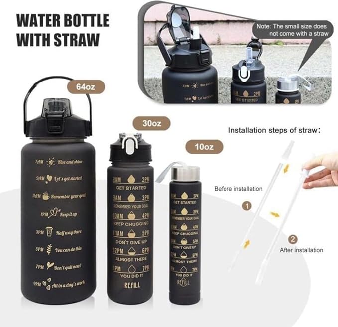 PREMIUM 3 in 1 Water Bottles Set of 3 Water Bottle 2000ML, 900ML, 300ML with Motivational Time Marker, Leakproof Durable Sipper Water bottle for Office, School, Gym