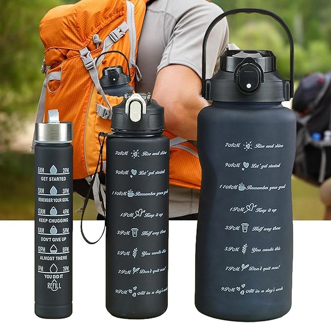 PREMIUM 3 in 1 Water Bottles Set of 3 Water Bottle 2000ML, 900ML, 300ML with Motivational Time Marker, Leakproof Durable Sipper Water bottle for Office, School, Gym
