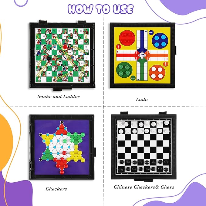 PREMIUM 5 in 1 Small Chess Checkers Board Game Set Travel Game Road and Flight Trip Essentials Magnetic Travel Chess Checkers for Trip Camping Activities Party Game for Adults and Teens