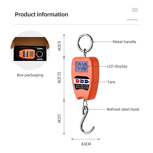 PREMIUM 200kgs Mini Crane Scale Digital Crane Scale 200kg Hanging Scale, Digital Kitchen Scale, Backlit Pocket Scales for Fishing, with Precise Sensors, Portable Mini Crane Weighing Scale