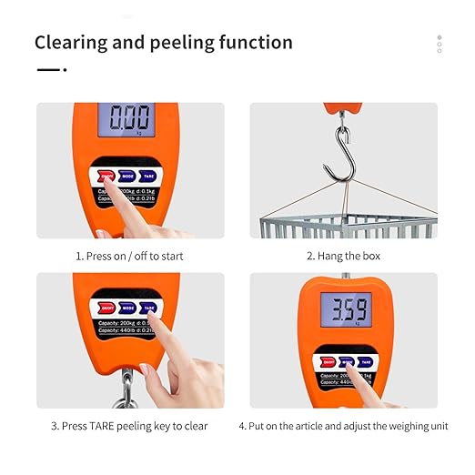 PREMIUM 200kgs Mini Crane Scale Digital Crane Scale 200kg Hanging Scale, Digital Kitchen Scale, Backlit Pocket Scales for Fishing, with Precise Sensors, Portable Mini Crane Weighing Scale