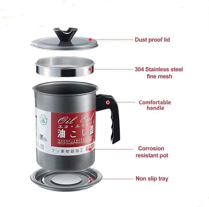 PREMIUM 1.4 Litres Oil Filter/Sieve Oil Filter Pot Cooking Oil Storage Grease Filter 1.4L Strainer Oil Cooking Oil Filter Strainer Kitchen Suitable for Storing Frying Oil