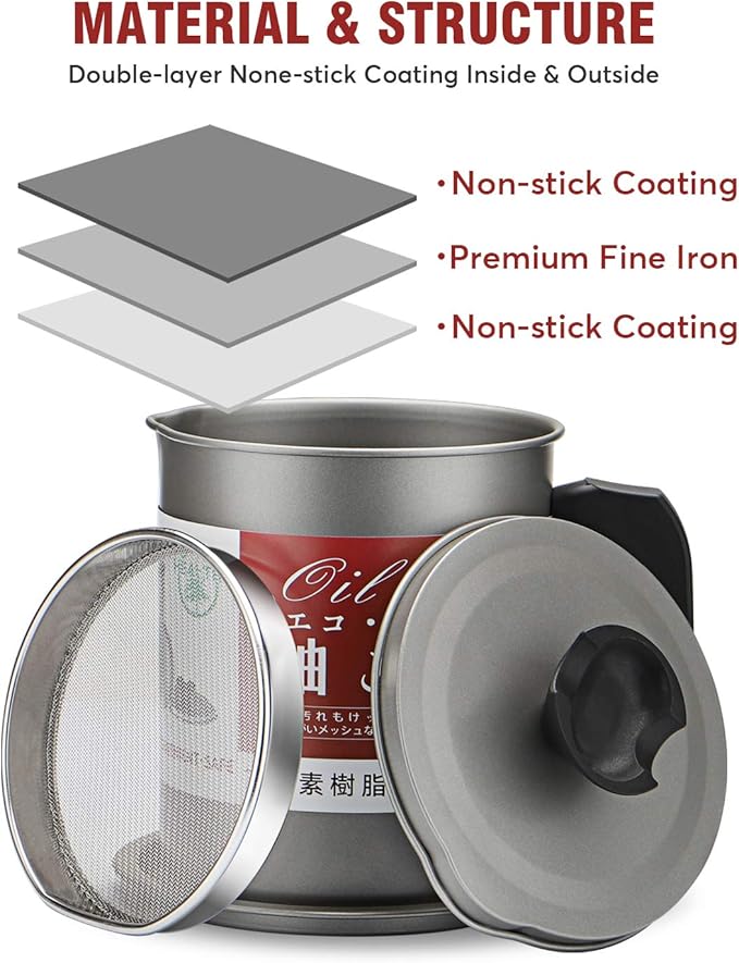 PREMIUM 1.4 Litres Oil Filter/Sieve Oil Filter Pot Cooking Oil Storage Grease Filter 1.4L Strainer Oil Cooking Oil Filter Strainer Kitchen Suitable for Storing Frying Oil