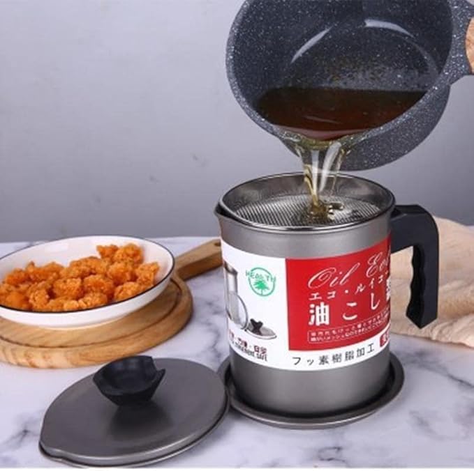 PREMIUM 1.4 Litres Oil Filter/Sieve Oil Filter Pot Cooking Oil Storage Grease Filter 1.4L Strainer Oil Cooking Oil Filter Strainer Kitchen Suitable for Storing Frying Oil