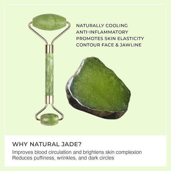 ORIGINAL 3in1 Natural Stone Derma Facial Jade Roller Massager Facial Roller & Gua Sha | Natural Beauty Tools for Firming Skin, Reducing Puffiness & Anti-Wrinkle Care | Face & Neck Therapy Set