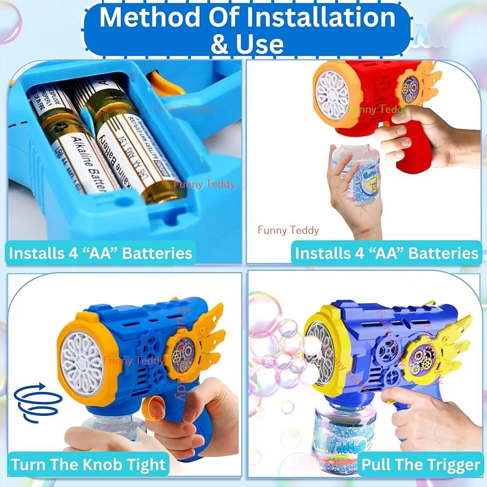 (OFFER) NEW DESIGN Automatic Bubble Gun Machine for Kids, Bubble Gun Toy for Kid with Light and Bubble Gun Liquid, Birthday Gift for Kids Toys