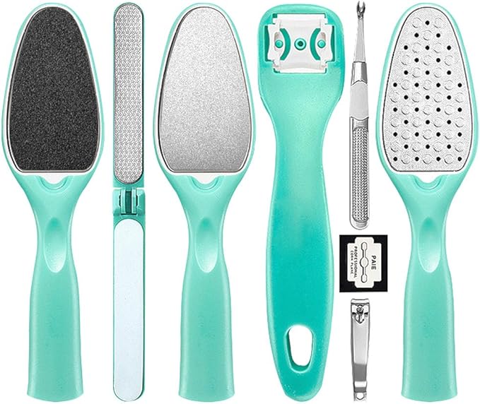PREMIUM Stainless Steel Pedicure Kit Professional Exfoliation Calluses 7 Pcs Foot File Set For Women And Men At Home Or Travel Or Salon To Foot Care