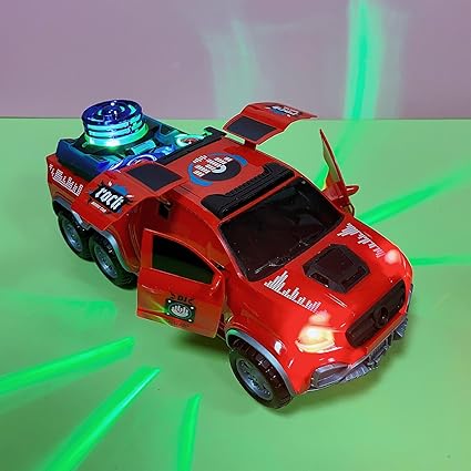 PREMIUM Music Car Toy with 3D Lights, 360° Rotating Action, Automatic Doors Opening, Crazy Spinning Pickup Truck, Sound & Light Toy for Kids’ Fun & Play