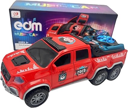 PREMIUM Music Car Toy with 3D Lights, 360° Rotating Action, Automatic Doors Opening, Crazy Spinning Pickup Truck, Sound & Light Toy for Kids’ Fun & Play