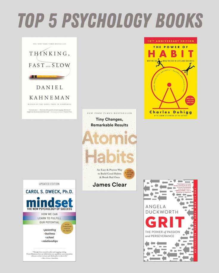 1. Thinking Fast and Slow by Daniel Kahneman 2. The Power of Habit by Charles Duhigg 3. Atomic Habits by James Clear 4. Mindset by Carol S Dweck 5. Grit by Angela Duckworth