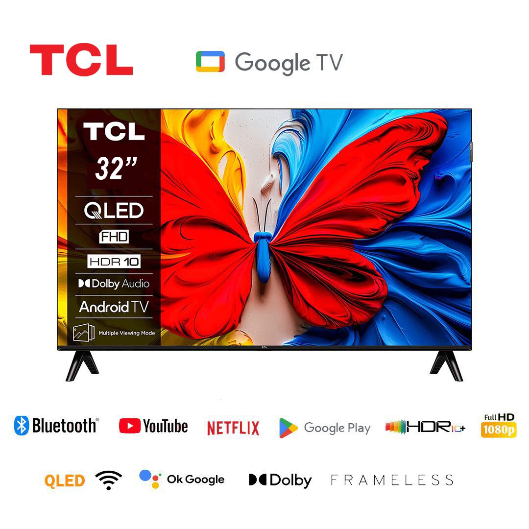 TCL 32″ S5K QLED FHD Google TV – 32S5K (2025) with Youtube and Netflix, Bluetooth