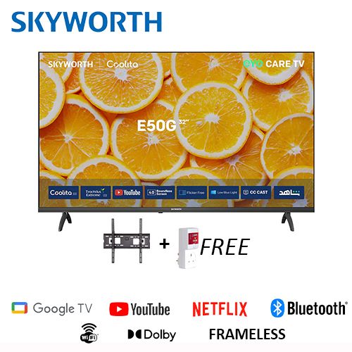(Free Gifts)Skyworth 32″ E3500 Smart Google Frameless TV – 32E3500G New Model with Youtube, Netflix and Bluetooth
