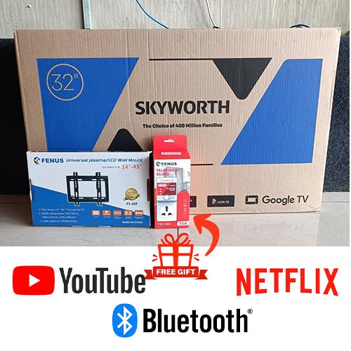 (Free Gifts)Skyworth 32″ E3500 Smart Google Frameless TV – 32E3500G New Model with Youtube, Netflix and Bluetooth