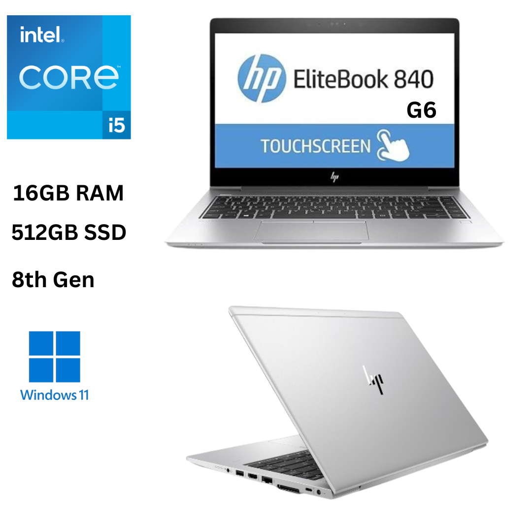 Refurbished HP EliteBook 840 G6 Core I5 16GB RAM 512GB SSD 8th Gen 14 inch Full HD Touchscreen 1.6GHz upto 3.9GHz Quad Core Processor Windows 11 MS Office 2021 HDMI Webcam Ultra Slim  Laptop