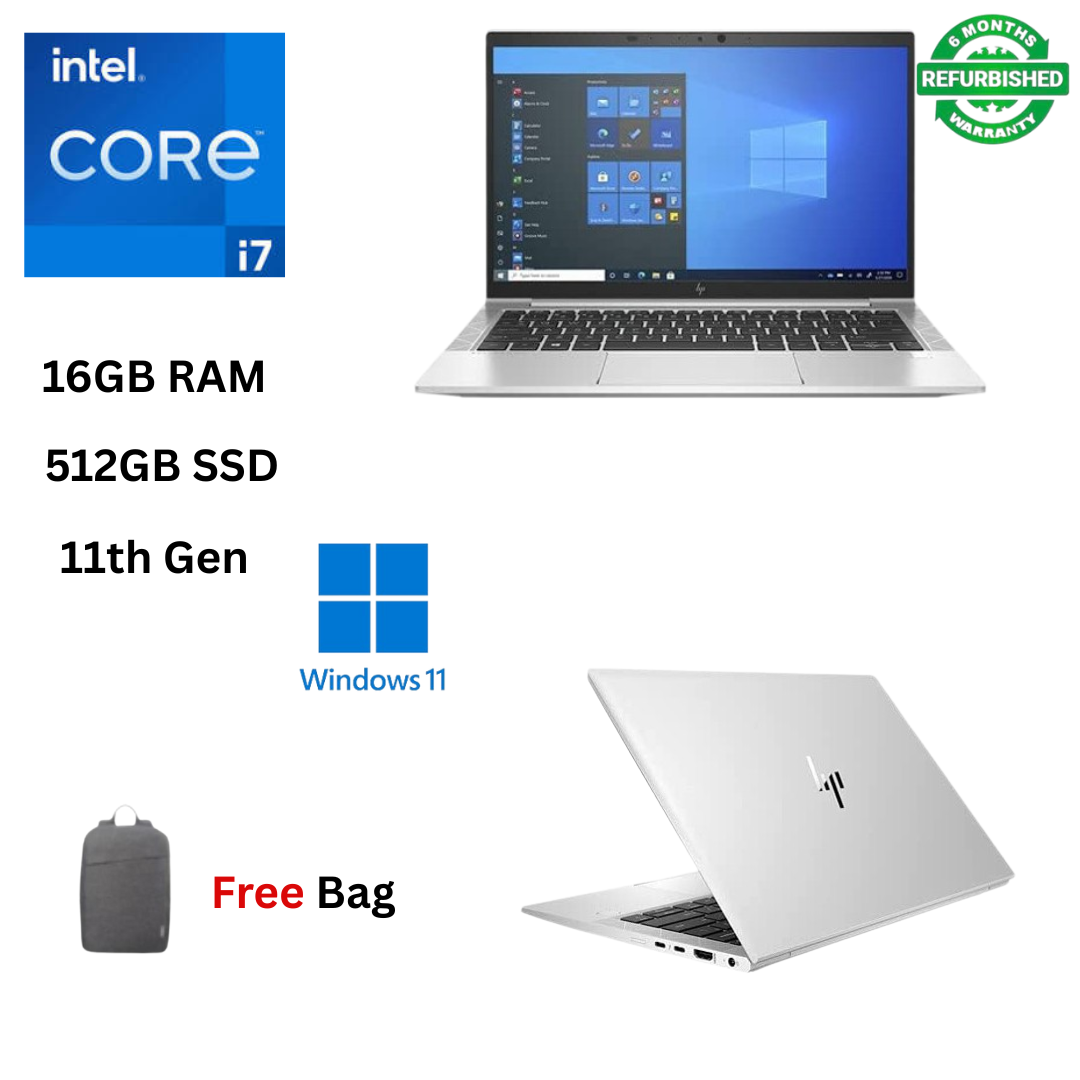 Refurbished HP EliteBook 830 G8 Core i7 11th Gen 16GB RAM 512GB SSD 13.3" Full HD 2.8GHz up to 4.7GHz Quad Core Processor Windows 1 Pro MS Office HDMI Webcam Ultra Slim Laptop + Free Bag