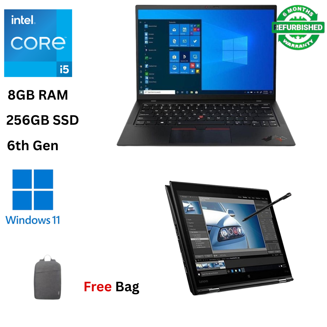 Refurbished Lenovo ThinkPad X1 Yoga X360 Core i5 6th Gen 8GB RAM 256GB SSD 14 Inch FHD Touchscreen, 2 in 1 Convertible, 2.4GHz Dual Core Windows 11, MS Office, Slim Laptop with Stylus Pen + Bag