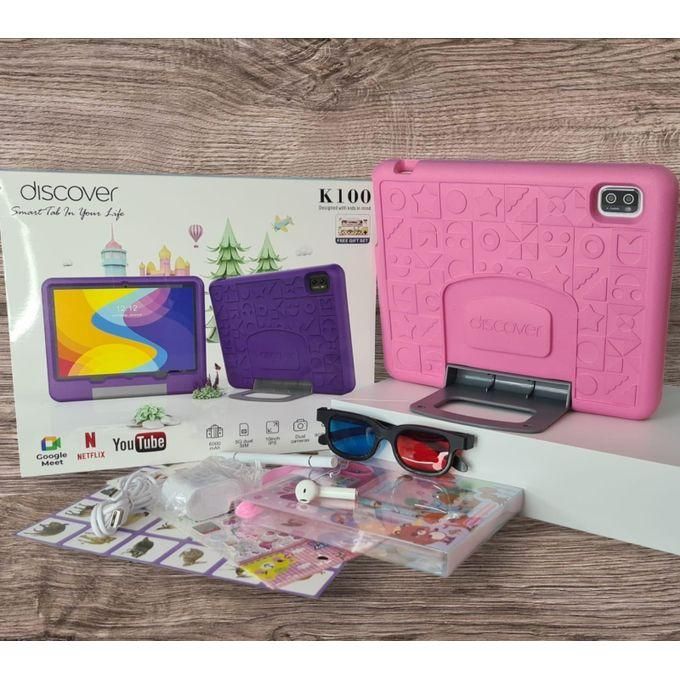 Discover K100 10 Inch 512GB 8GB RAM Android Kids Android Tablet Dual Sim 5G Wi-Fi, Games, Learning Apps, Parental control, Protective cover + Free Gifts - Pink
