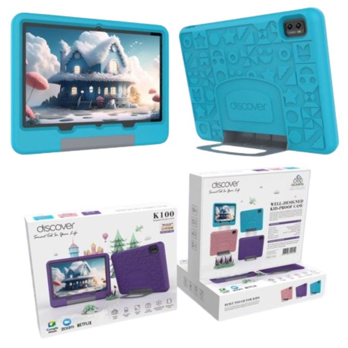 Discover K100 10 Inch 512GB 8GB RAM Android Kids Android Tablet Dual Sim 5G Wi-Fi, Games, Learning Apps, Parental control, Protective cover + Free Gifts - Blue