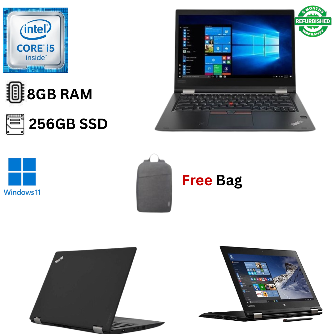 Refurbished Lenovo ThinkPad Yoga 370 X360 Core I5 7th Gen 8GB RAM 256GB SSD 14" FHD Touchscreen 2.5GHz - 3.2GHz Dual Core, Windows 11 Pro MS Office, HDMI, Webcam 2-in-1 Convertible Laptop + Stylus+Bag
