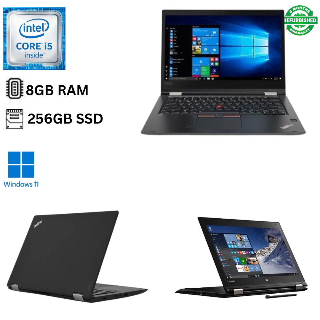 Refurbished Lenovo ThinkPad Yoga 370 X360 Core I5 7th Gen 8GB RAM 256GB SSD 14" FHD Touchscreen 2.5GHz - 3.2GHz Dual Core, Windows 11 Pro MS Office, HDMI, Webcam 2-in-1 Convertible Laptop + Stylus