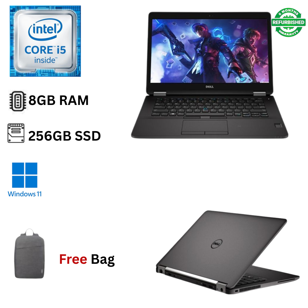 Refurbished Dell Latitude E7270 Core i5 6th Gen 8GB RAM 256GB SSD 12.5 Inch HD 2.4GHz Dual Core Windows 11 Pro MS Office, HDMI Webcam Slim Ultrabook Laptop + Free Bag