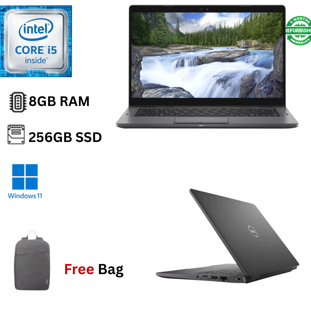 Refurbished Dell Latitude 5300 Core i5 8th Gen 8GB RAM 256GB SSD 13.3 Inch FHD 1.6GHz - 3.9GHz Quad Core Processor Windows 11 Pro MS Office 2021 HDMI, Camera, Ultra Slim Laptop + Bag