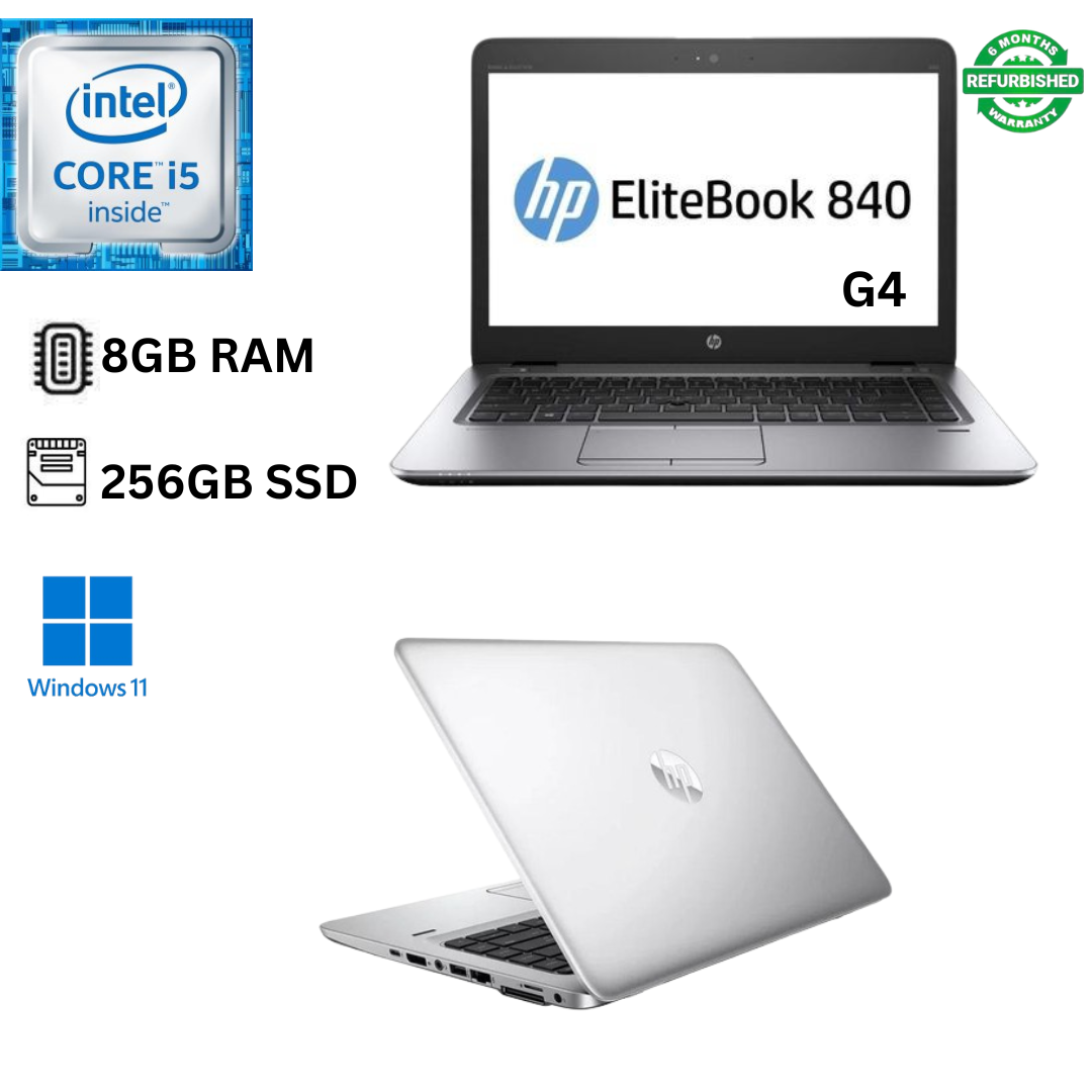 Refurbished HP EliteBook 840 G4 Core I5 8GB RAM 256GB SSD 7th Gen 14 Inch FHD 2.5GHz up to 3.2GHz Dual Core Processor Windows 11 Pro MS Office 2021 Slim Laptop