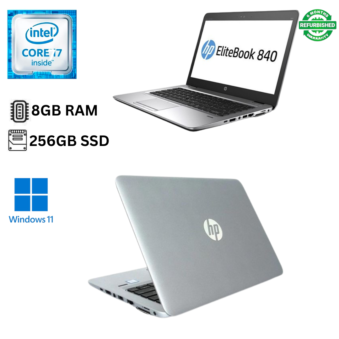 Refurbished HP EliteBook 840 G4 Core I7 8GB RAM 256GB SSD 7th Gen 14 Inch FHD 2.7GHz up to 3.4GHz Dual Core Processor Windows 11 Pro MS Office 2021 Slim Laptop