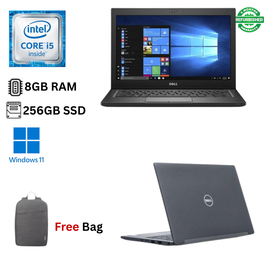 Refurbished Dell Latitude 7280 Core i5 6th Gen 8GB RAM 256GB SSD 12.5 Inch HD 2.4GHz up to 3.0GHz Dual Core Processor  Windows 11 Pro MS Office HDMI Webcam ultra slim Laptop + Bag