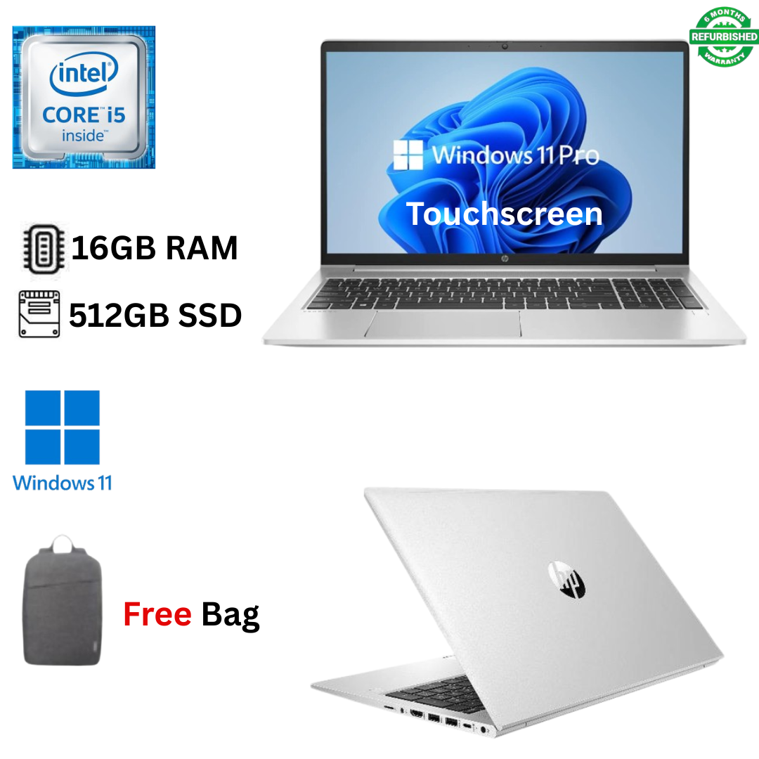 Refurbished HP ProBook 630 G8 Core i5 11th Gen 16GB RAM 512GB SSD 13.3 Inch FHD Touchscreen 2.6GHz - 4.2GHz Quad Core Processor Windows 11 Pro MS Office, HDMI Webcam Ultra Slim Laptop + Free Bag