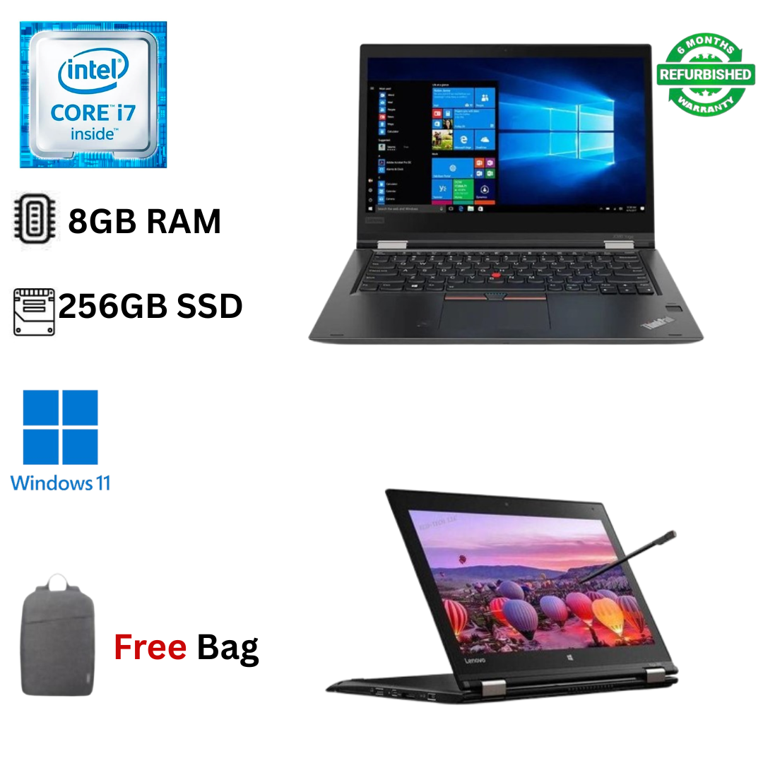 Refurbished Lenovo ThinkPad Yoga 260 X360 Core i7 8GB RAM 256GB SSD 6th Gen 12.5 Inches HD Touchscreen 2.5GHz - 3.1GHz Dual Core, HDMI, USB, Camera 2 IN 1 Convertible Laptop + Stylus pen + Bag