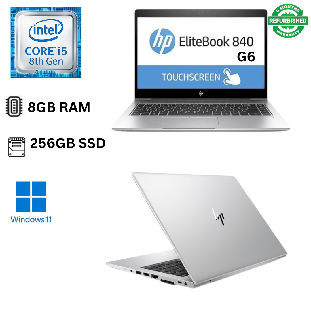 Refurbished HP EliteBook 840 G6 Core I5 8GB RAM 256GB SSD 8th Gen 14 inch Full HD Touchscreen 1.6GHz upto 3.9GHz Quad Core Processor Windows 11 MS Office 2021 HDMI Webcam Ultra Slim  Laptop