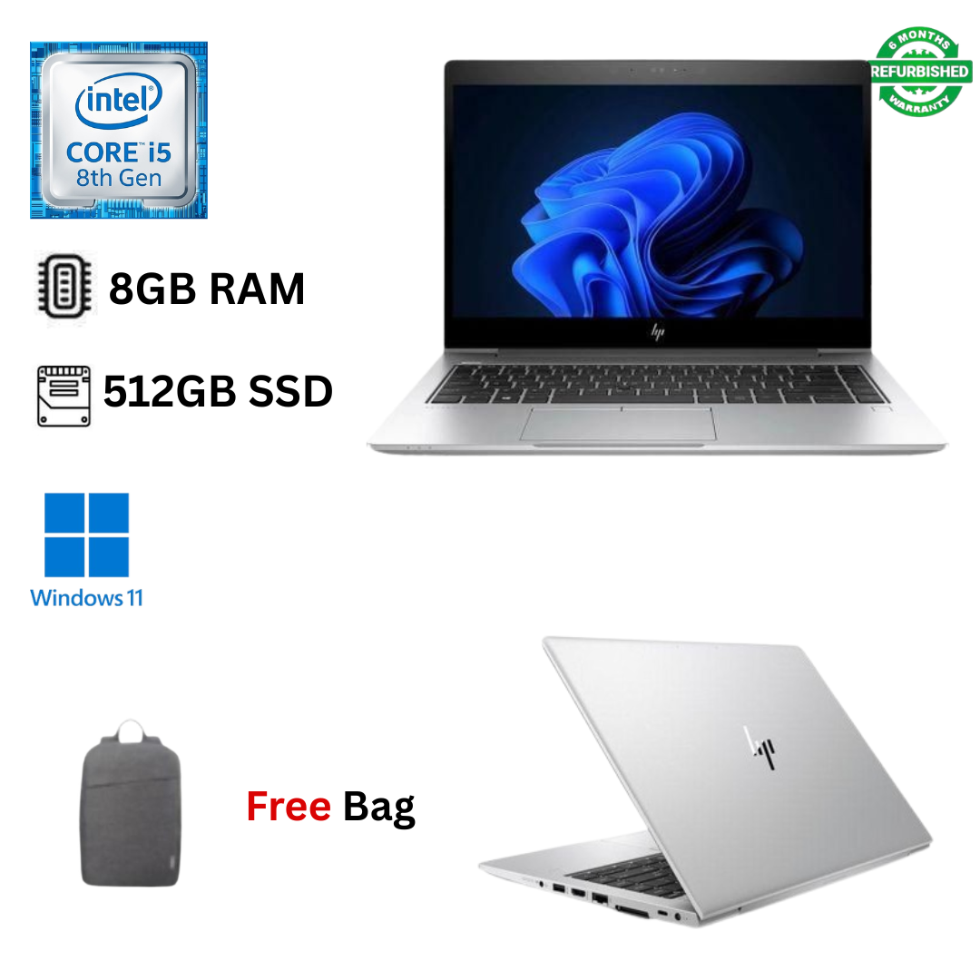 Refurbished HP EliteBook 840 G6 Core I5 8GB RAM 512GB SSD 8th Gen 14 inch Full HD 1.6GHz up to 3.9GHz Quad Core Processor Windows 11 MS Office 2021 HDMI Webcam Ultra Slim  Laptop + Bag