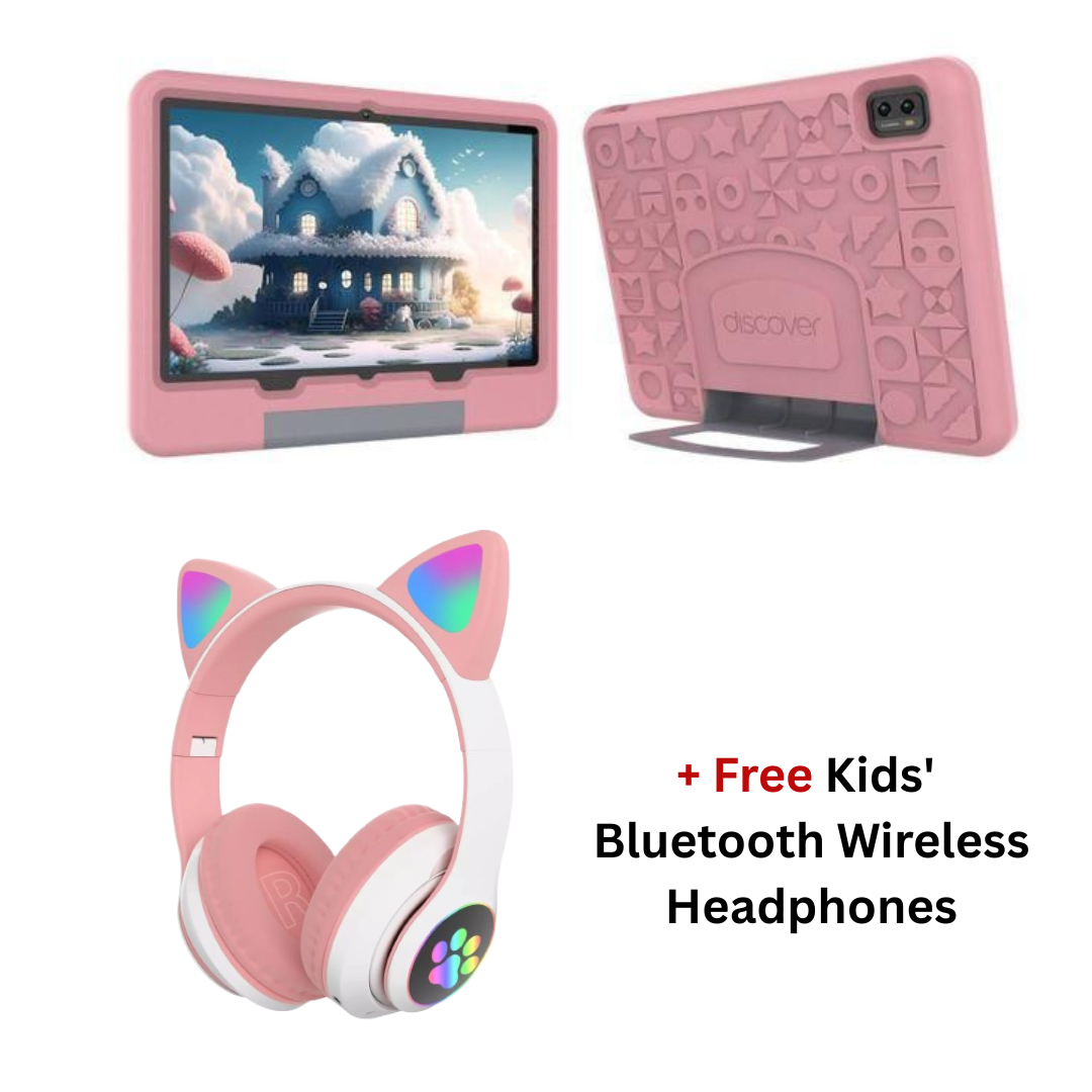 Discover K100 10 Inch 512GB 8GB RAM Android Kids Android Tablet Dual Sim 5G Wi-Fi, Games, Learning Apps, Parental control, Protective cover + Free Gifts + Kids' Wireless Bluetooth Headphones