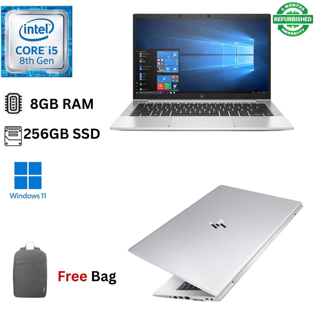 Refurbished HP EliteBook 840 G5 Core i5 8th Gen 8GB RAM 256GB SSD 14 Inch Full HD 1.6GHz up to 3.9GHz Quad Core Processor Windows 11 Pro MS Office 2021 HDMI Webcam Ultra Slim Refurbished Laptop + Bag